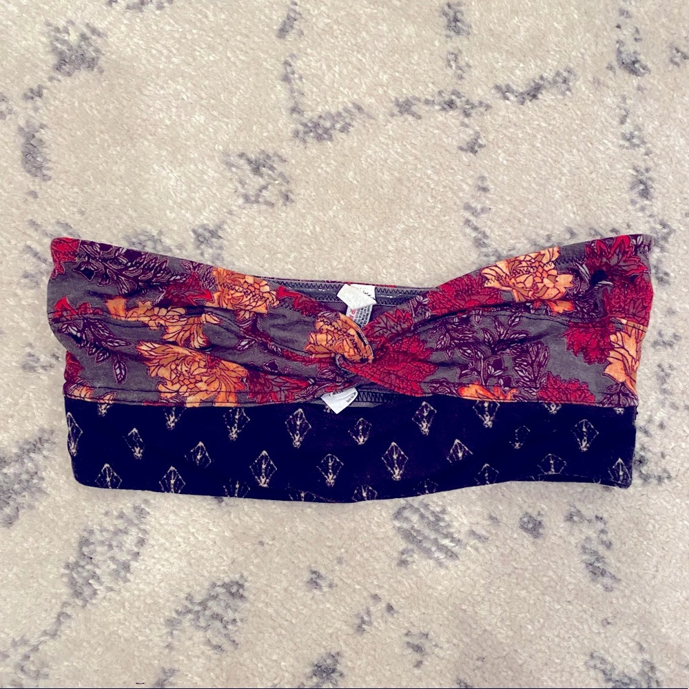 Free People Floral & Black Patterned Bandeau - Red, Orange, Yellow, Black